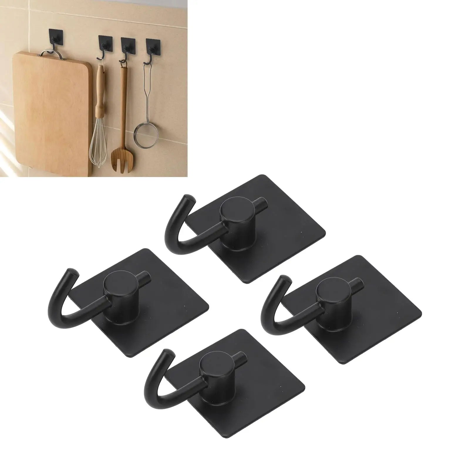 4 Pcs Adhesive Stainless Steel Wall Hanger Hooks - Strong Bearing, Easy Install