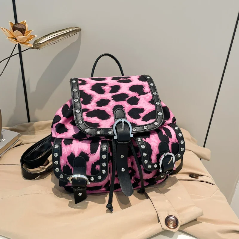 Fashion Leopard Color Matching Backpacks Personality Designer Style Large Capacity Super Cool Backpacks for Women 2024 Hot Sale