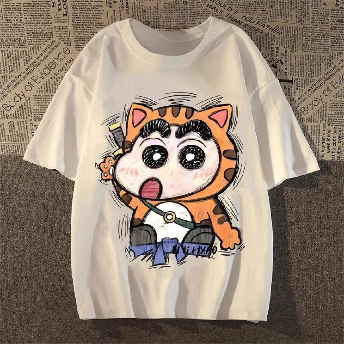 Crayon Shin Chan and Shiro Pure Cotton Short Sleeve T Shirt Men Summer Loose Casual Comfortable Versatile Top