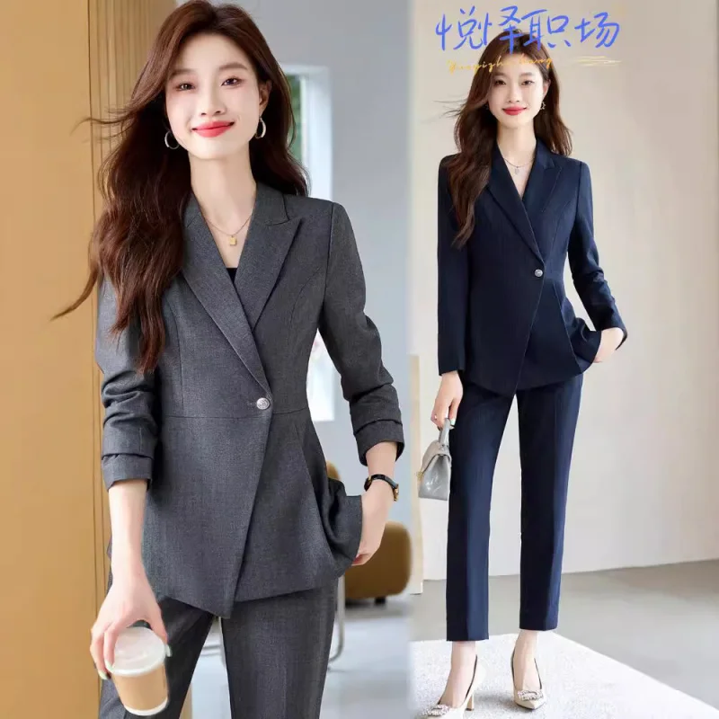 Autumn and Winter Elegant Jewelry Store Hotel Front Desk Manager Formal Suit Work Clothes High-End Navy Blue Business Suit Femal