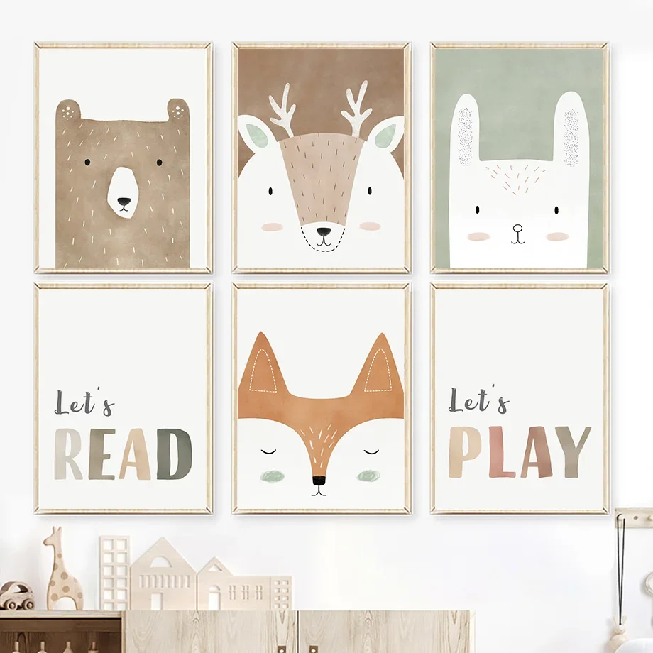 Bear Fox Rabbit Deer Hedgehog Quotes Wall Art Canvas Painting Nordic Posters And Prints Animal Wall Pictures For Kids Room Decor