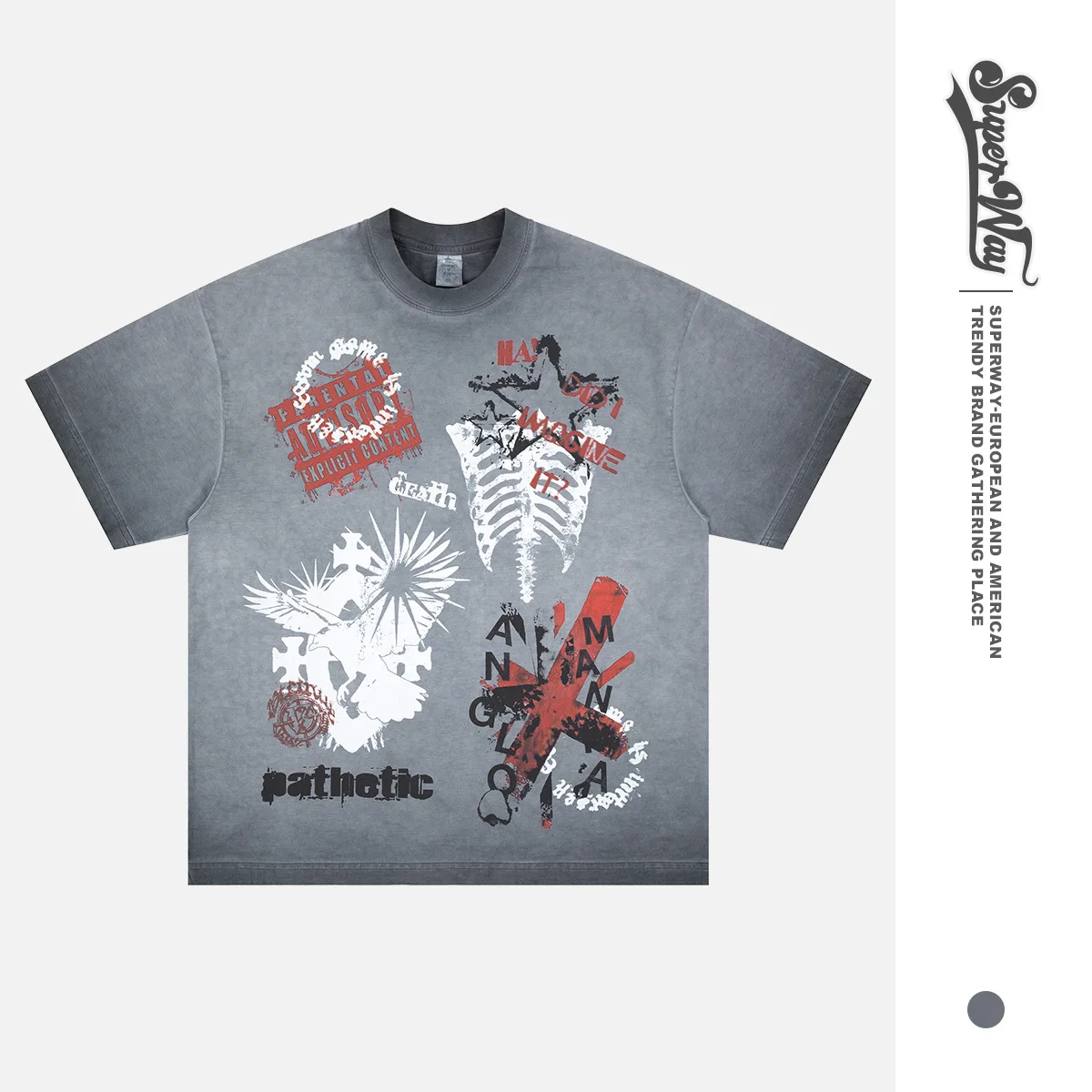 

Серые футболки SUPER WAY с принтом 26ss F-549 #