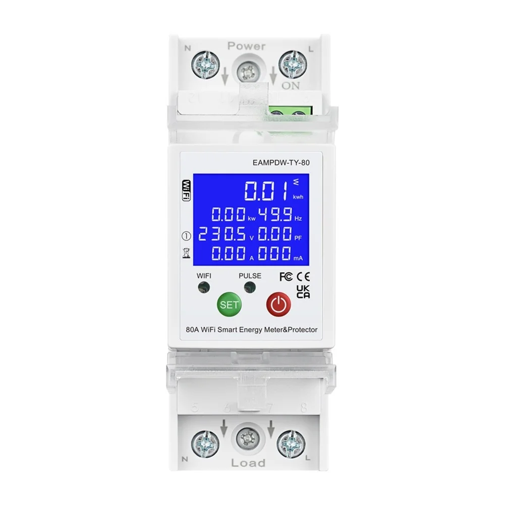 Smart 80A WiFi Energy Meter with Bidirectional Monitoring and Adjustable Overcurrent Over Under Voltage and Leakage Protection