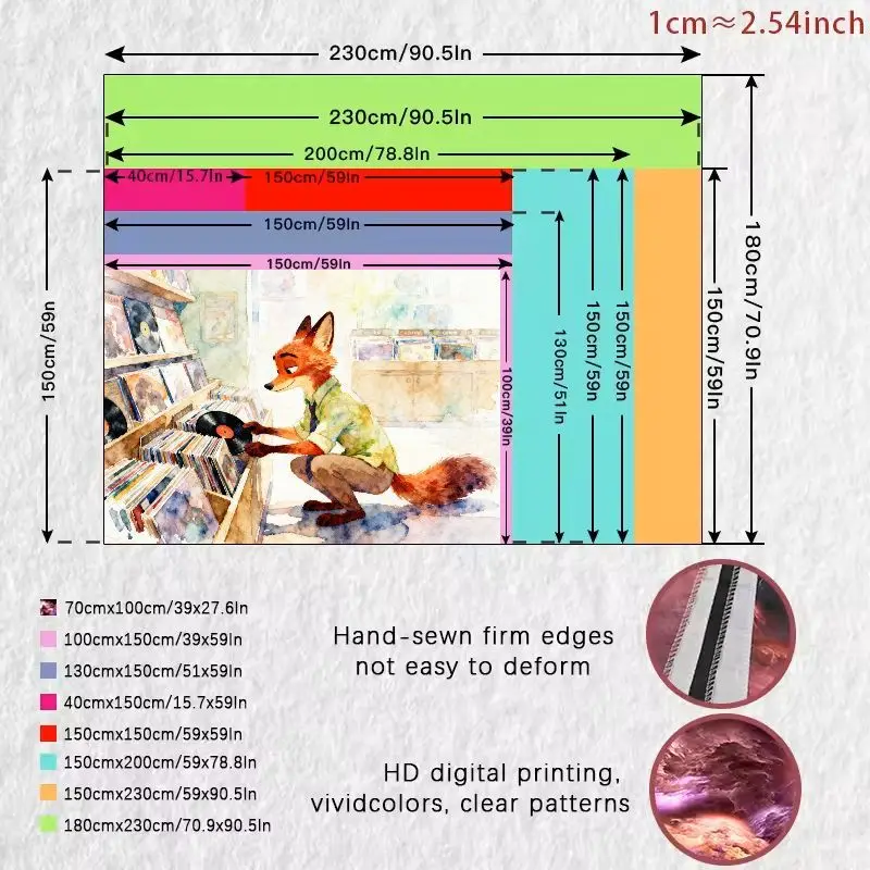 1PC Aesthetic Fox Vinyl Lover Polyester Tapestry, Watercolor Record Store Wall Art Retro Music Room Decor Gift.
