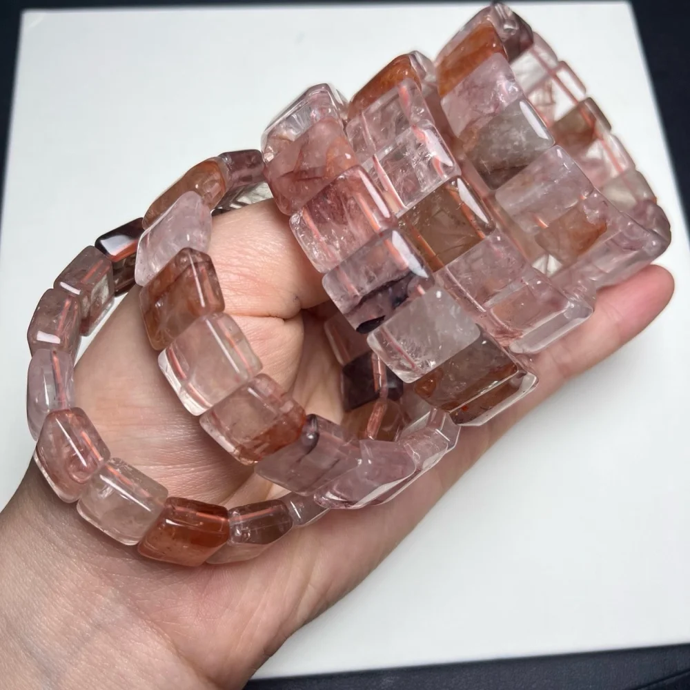 12-16mm 1PC Natural Red Fire Quartz Hematoid Bangle Fashion Healing Fengshui Handmade Fine Jewelry Real Crystal Bracelet