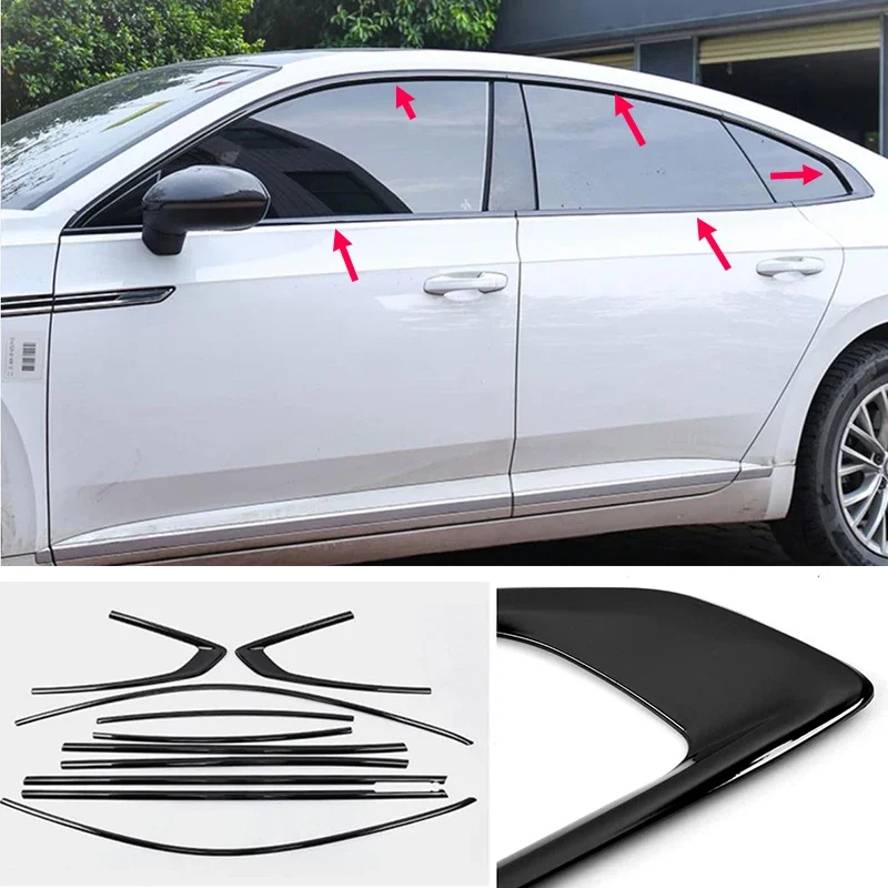 

10PCS For Volkswagen Arteon CC stainless steel black car window sill light strip body modification accessories 2019-2023