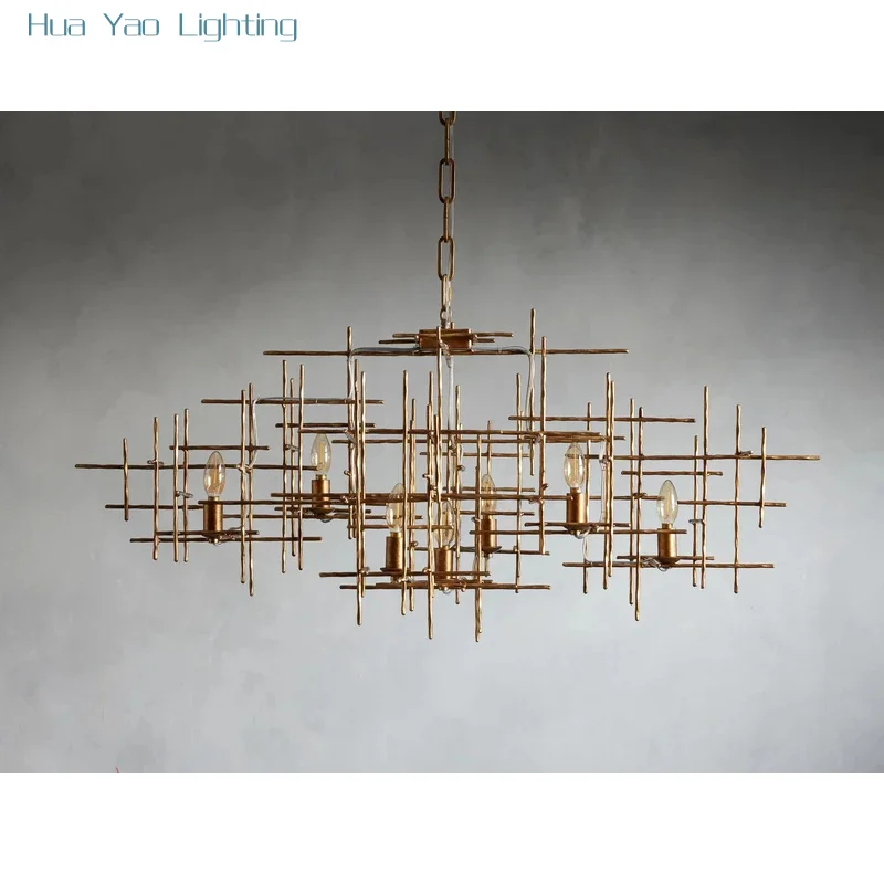 American Gold Chandeliers Post-Modern LED Nordic Luxury Villa Living Room Kitchen Bar Luster Hanging Lighting