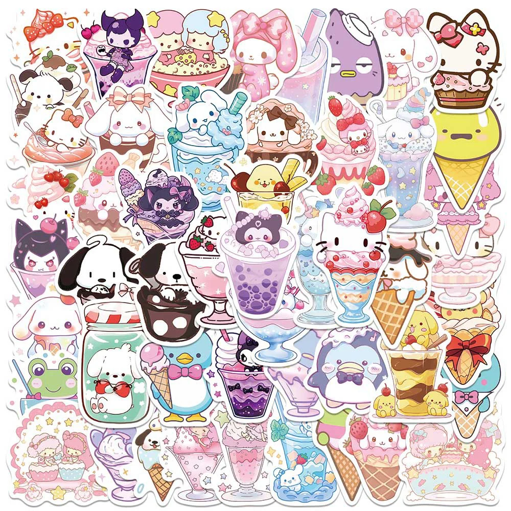 10/30/50pcs Kawaii Ice Cream Sanrio Stickers Cute Hello Kitty Kuromi Cartoon Decal Fridge Phone Luggage Kid DIY Sticker Toy Gift