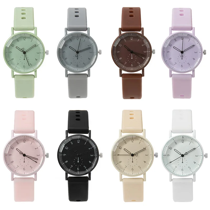 Casual Women Quartz Wristwatch Candy Colored Silicone Band Digital Scale Function Student Ladies Watch for Daily School Outdoor