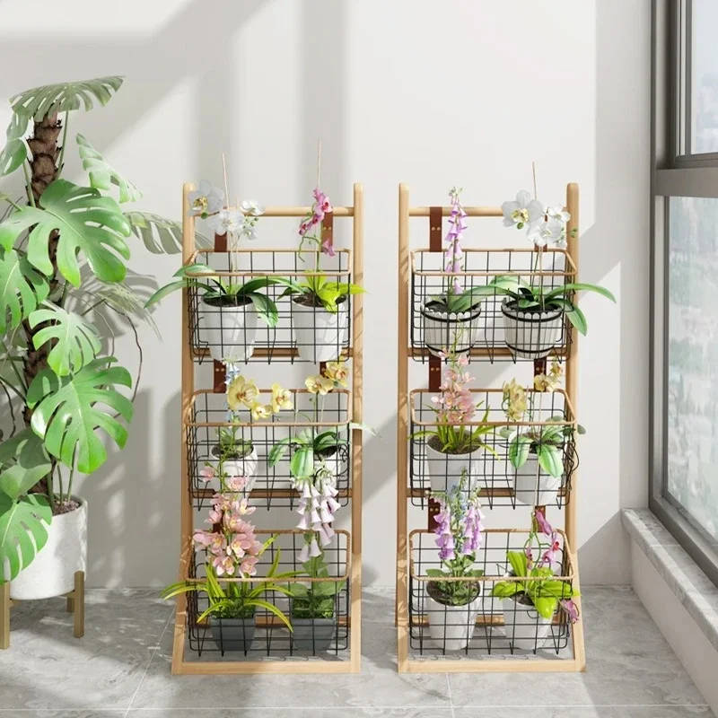 Iron & Wood Plant Stand - 3-Tier Balcony Shelf for Potted Plants, Sturdy Indoor Outdoor Flower Holder, Space-Saving Garden Decor