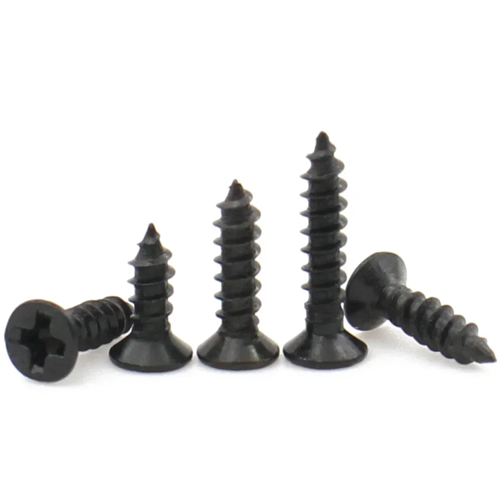 100pcs/lot Black Phillips Carbon Steel M1 M1.2 M1.4 M1.5 M2 M2.6 M3 M3.5 M4 M5 Cross Countersunk Flat Head Self-tapping Screw