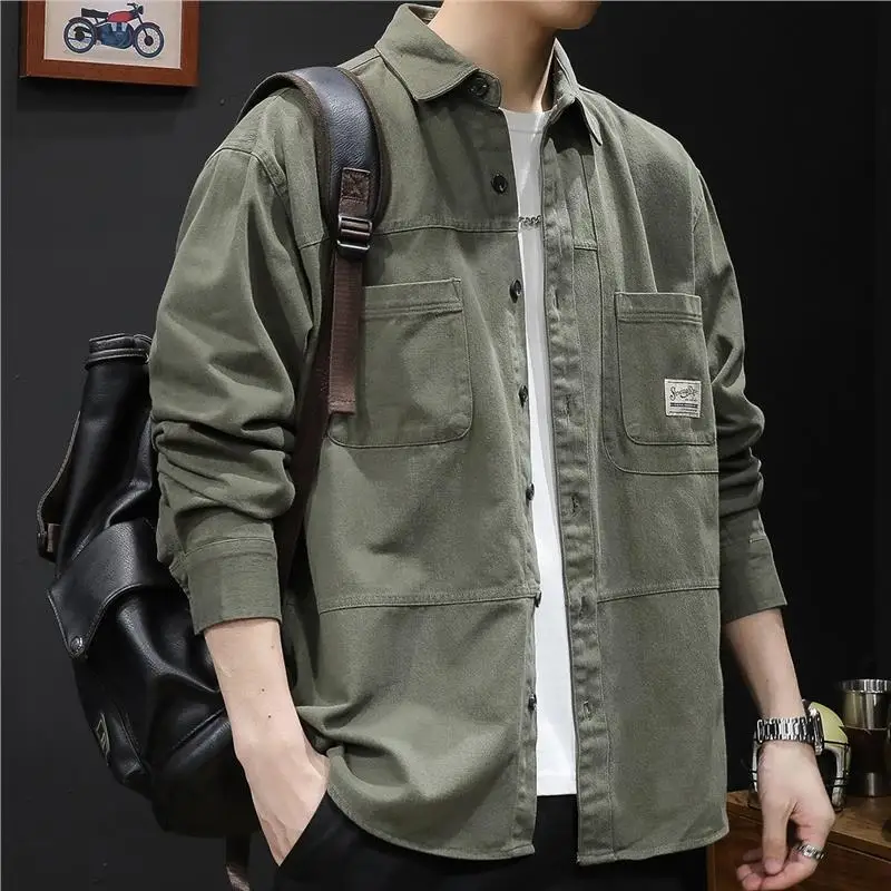 

American Casual Loose Long Sve irt Men's Spring Autumn Workwear Dirt Resistant Wear Resistant Workwear Jaet