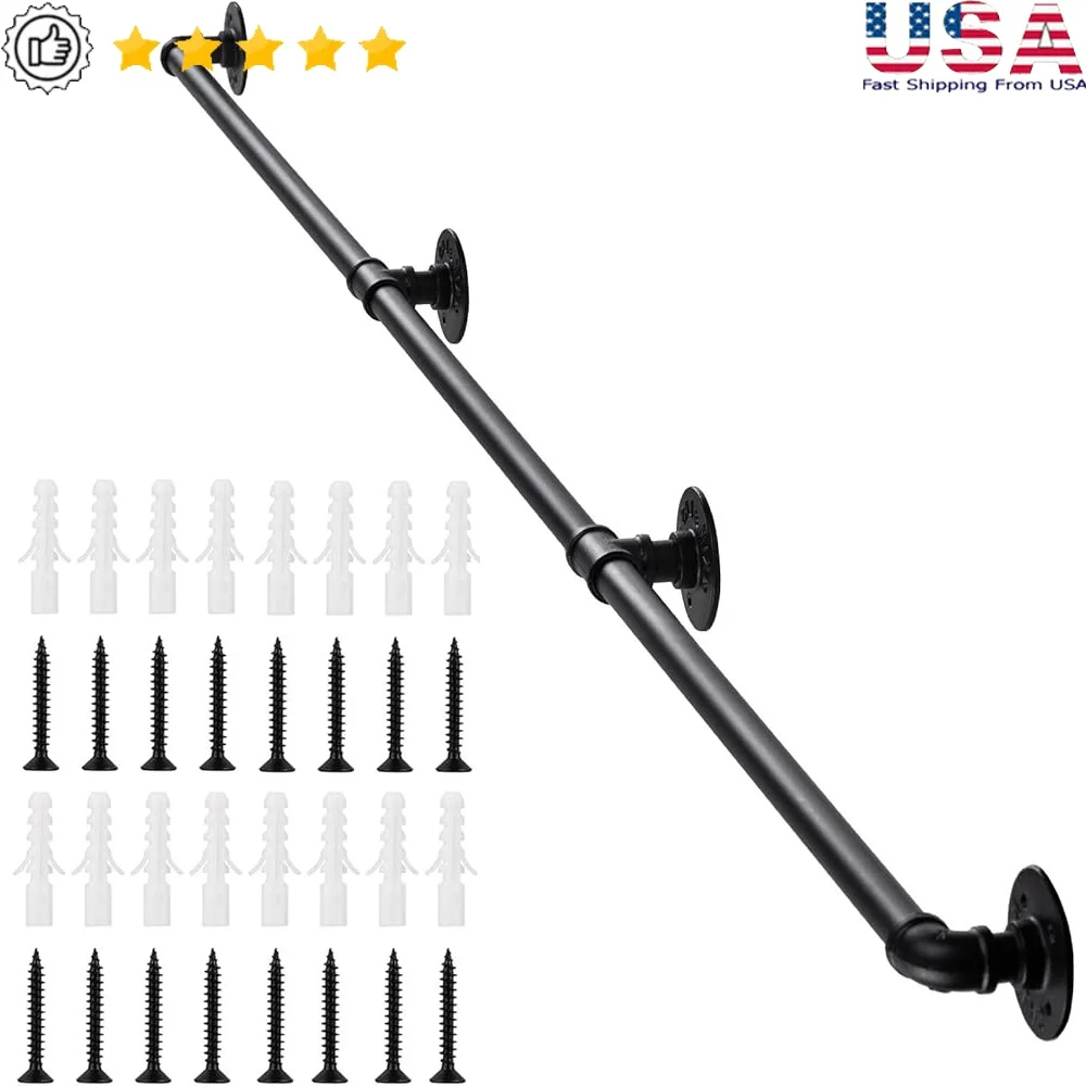 Indoor Stair Handrail Wall Mount Iron Pipe Railing Non-Slip Grab Bar Easy Installation Modern Metal Handrail Matte Finish