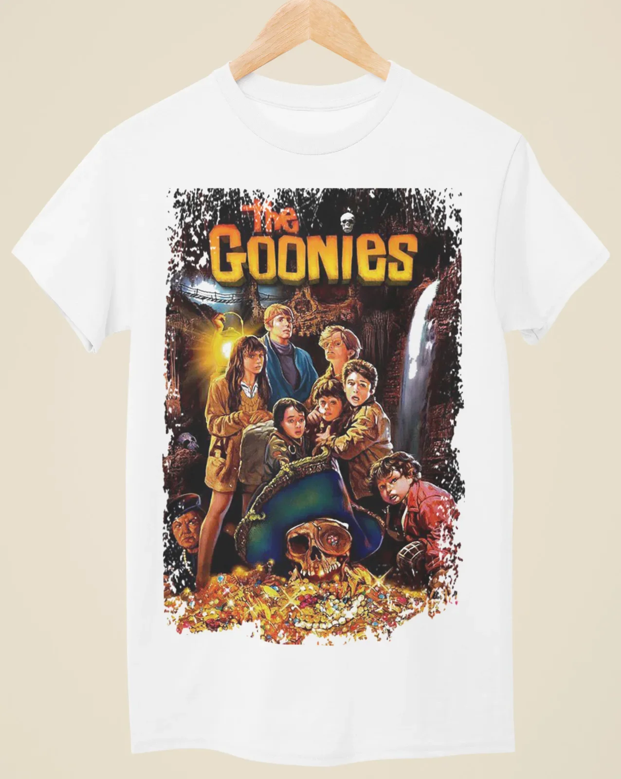 

Белая футболка унисекс в стиле The Goonies с постером фильма