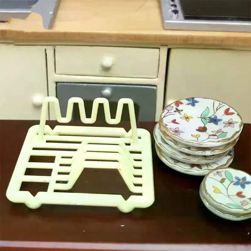 1:12 Dollhouse Miniatures Dish Rack Model Kitchen Accessories For Doll House Micro Landscape Ornaments Kids Pretend Play Toy DIY