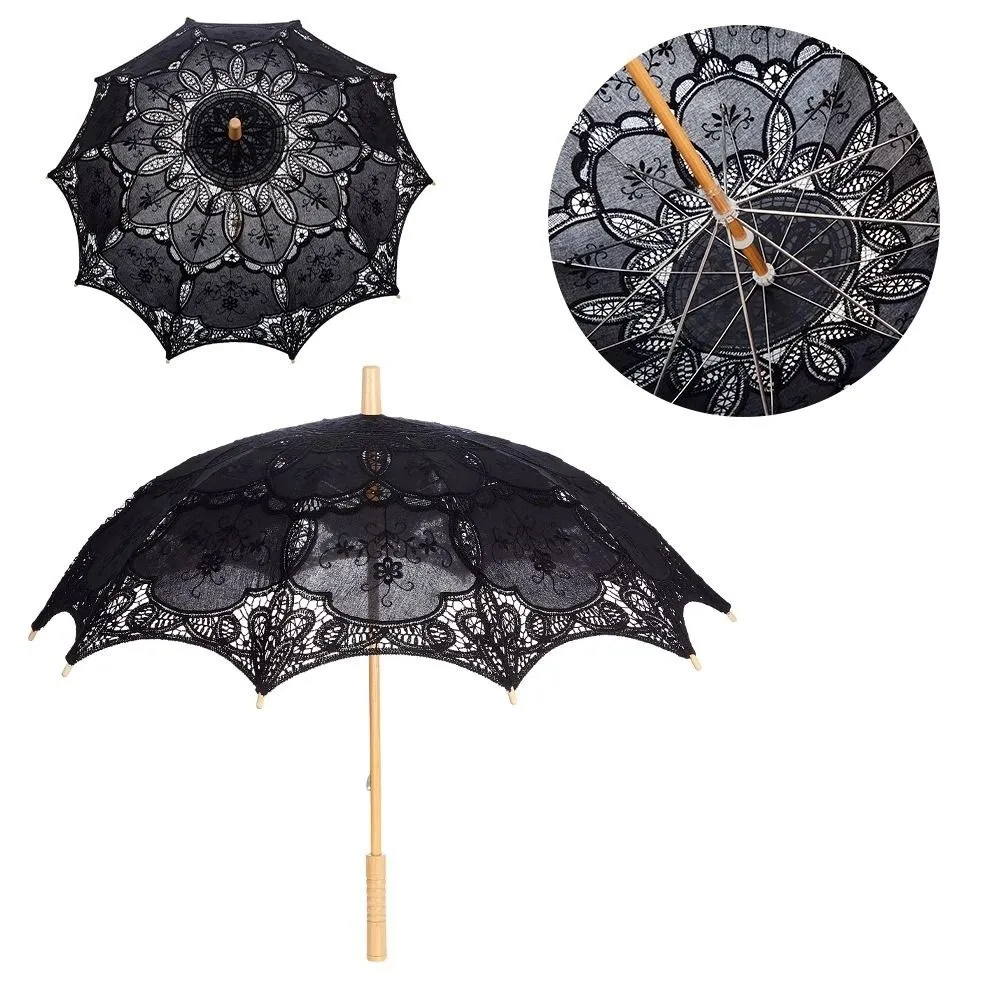 Vintage Large Lace Parasol Umbrella Embroidery Cotton Lace Flower Girl Umbrella Kids Sun Umbrella Bride Wedding Gift view 5