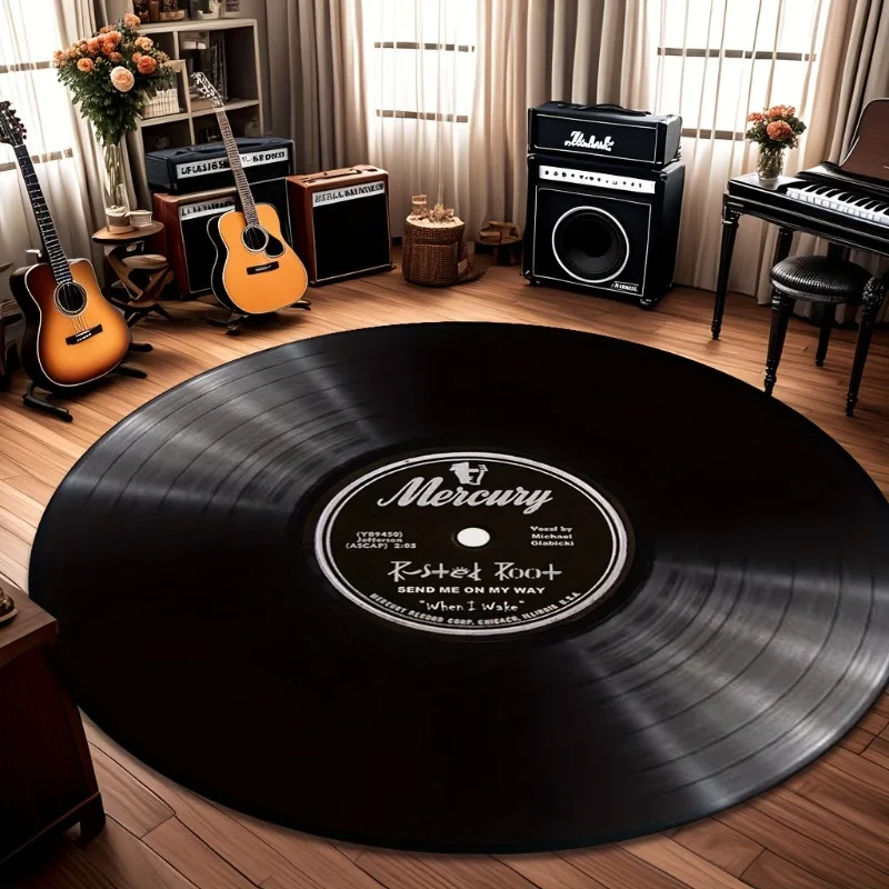 Retro Vinyl Record Carpet Music Practice Room Non Slip Floor Rug for Living Room, Bedroom, Office Decor Fashionable Home Decor