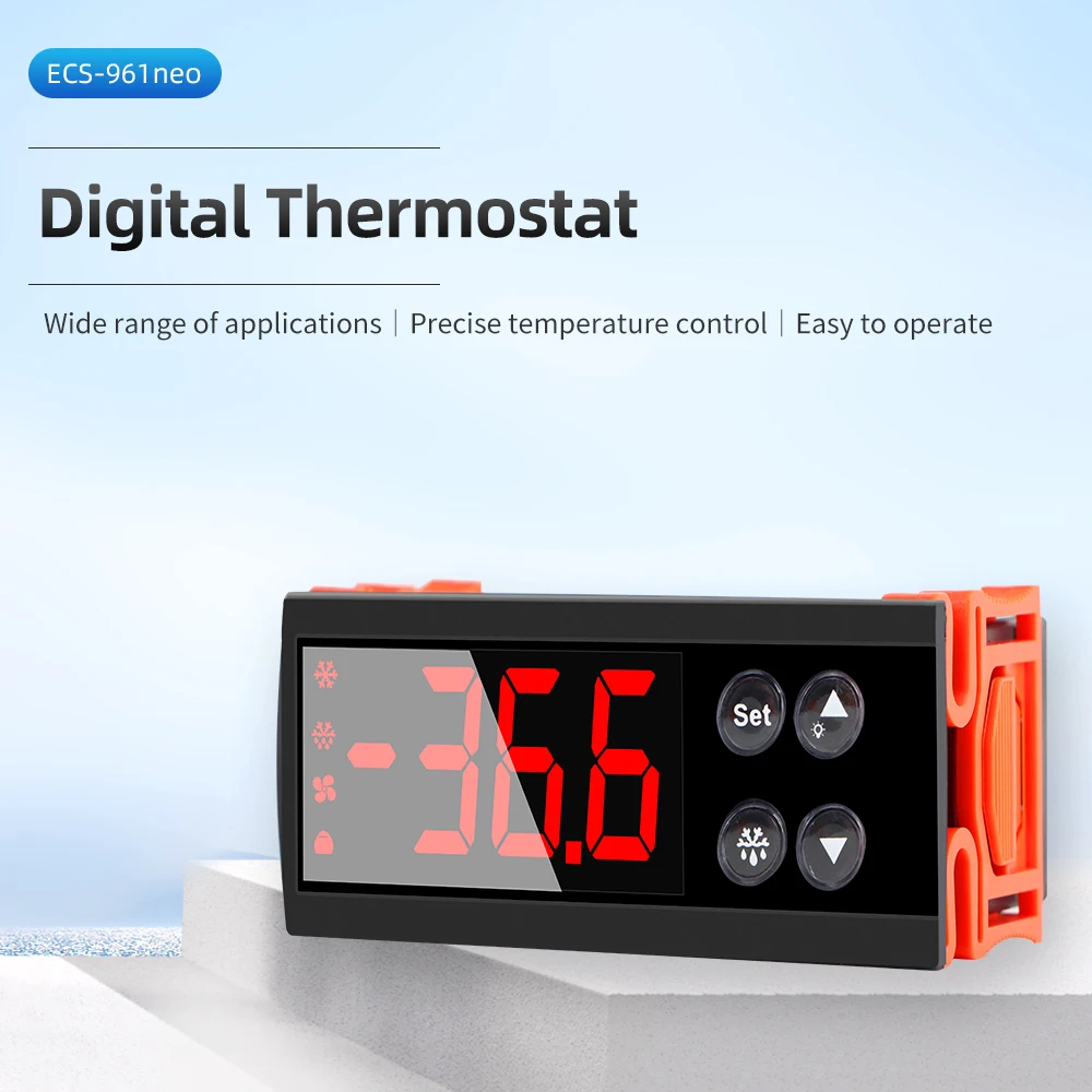 ECS-961neo 12V 24V Digital Temperature Control AC110-220V with Probe line 10A Thermostat With Heat/Cooling Control Instrument