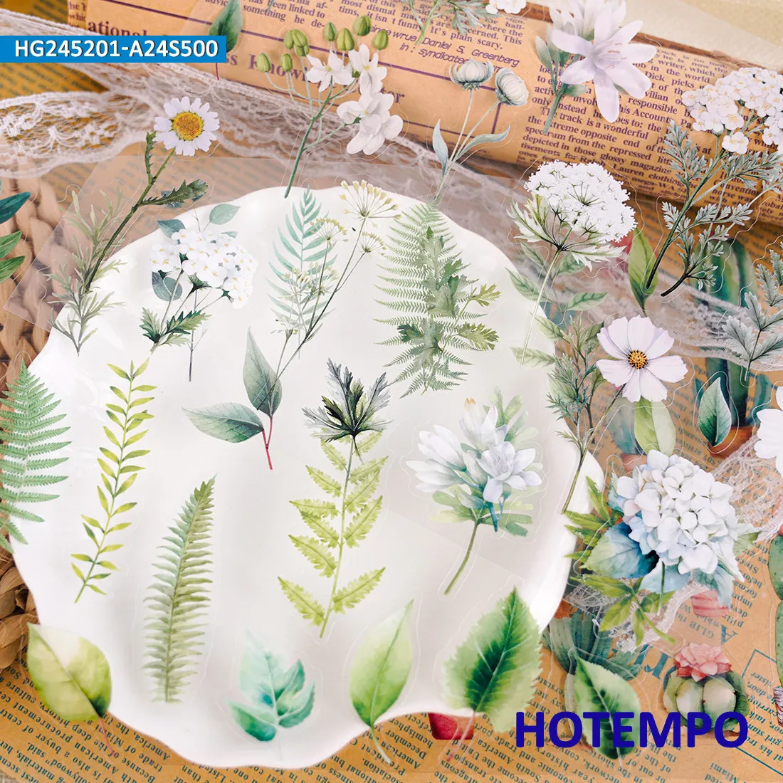 Pacote de adesivos de flores de plantas, Estilo transparente PET, Planejamento de Diário de Viagem Scrapbook, para a decoração criativa de DIY, Adesivos engraçados