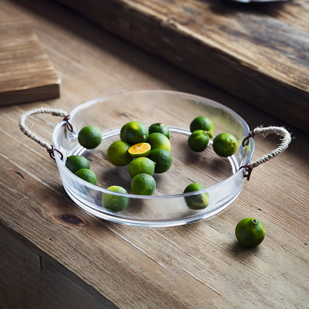 

Double Eared Glass Plate Transparent Restaurant Household Food Container Fruits Snacks Vegetable Salad Plates Kitchen Supplies