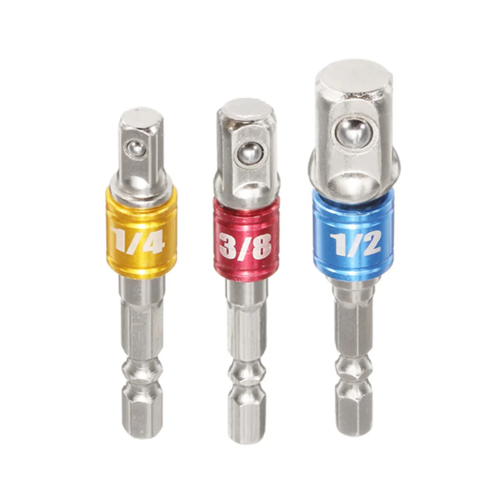 3pcs Socket Adapter Set Hex Shank 1/4 3/8 1/2 inch Extension Drill Bits Bar Tool Extension Impact Driver Drill Bits
