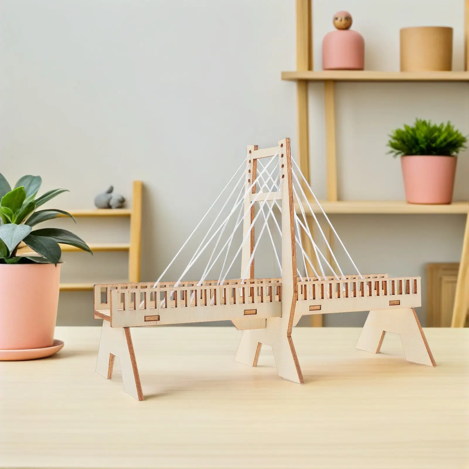 

6Sets Stem Science Project Cable-Stayed Bridge DIY Handmade Wooden Bridge Assembly Mechanical Engineering Kit Children Stem Kit
