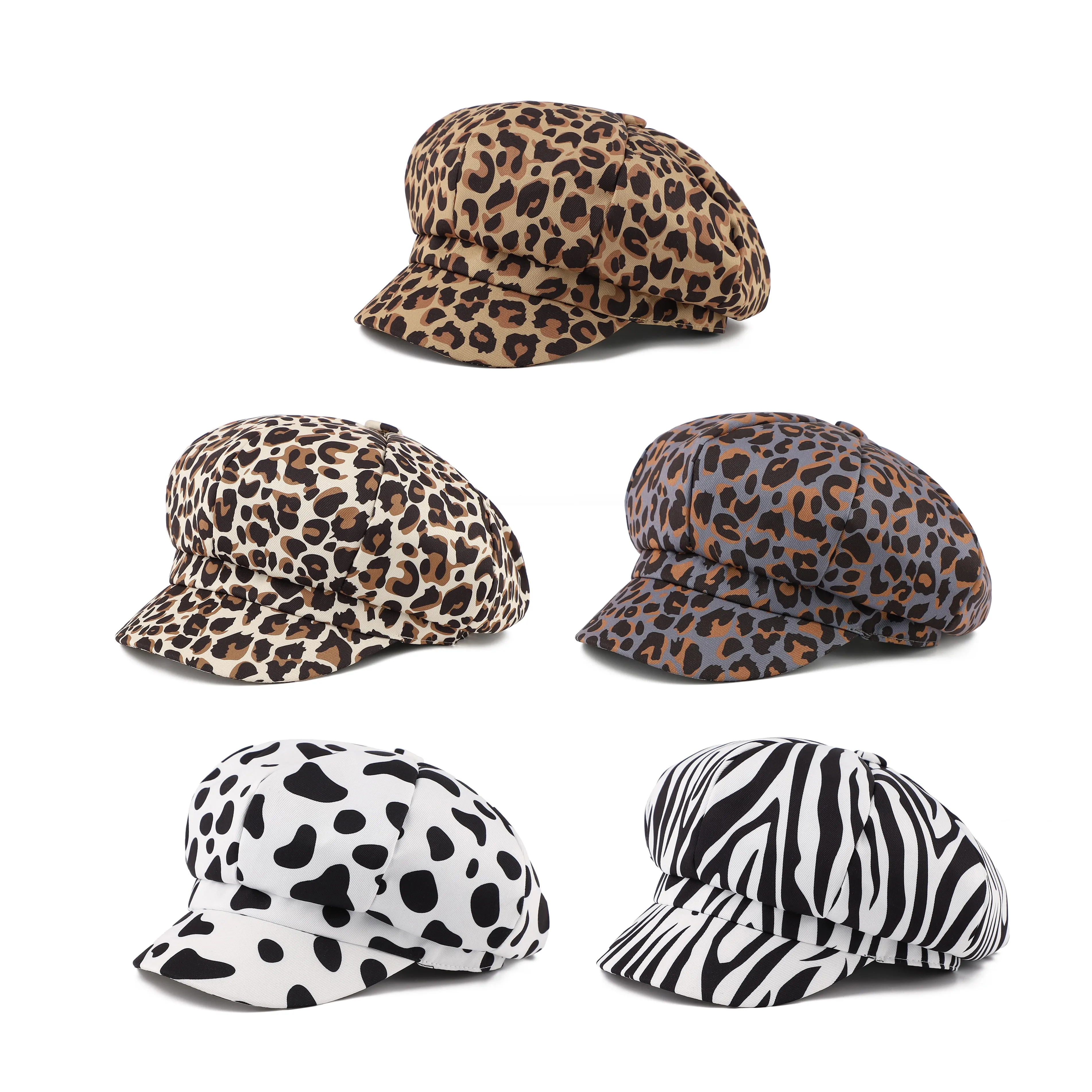 Leopard Zebra Print Newsboy Caps Women's Vintage Beret Hat Spring Summer Fashion Cosplay Retro Hip Hop Casual Painter Cap