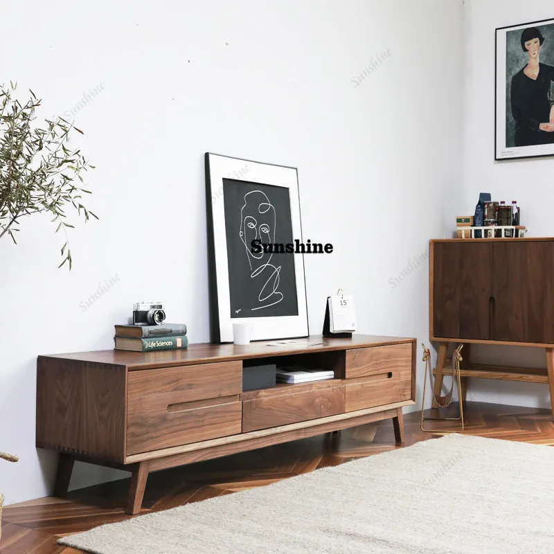

Nordic black walnut solid wood TV cabinet simple modern all-solid wood TV cabinet