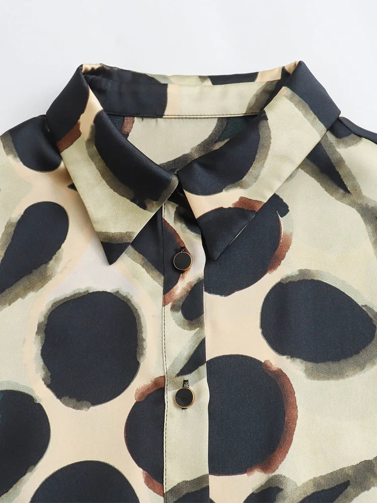 Robes courtes pour femme 2024 mode vintage imprimé géométrique robe en satin col à revers à manches longues bureau robe chemise élégante