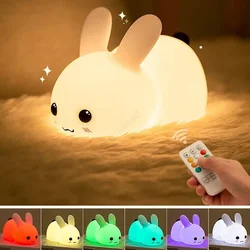 Creative LED Jade Rabbit Silicone Colorful Night Light USB Charging Bedroom Bedhead Companion Sleep Patting Atmosphere Lighting