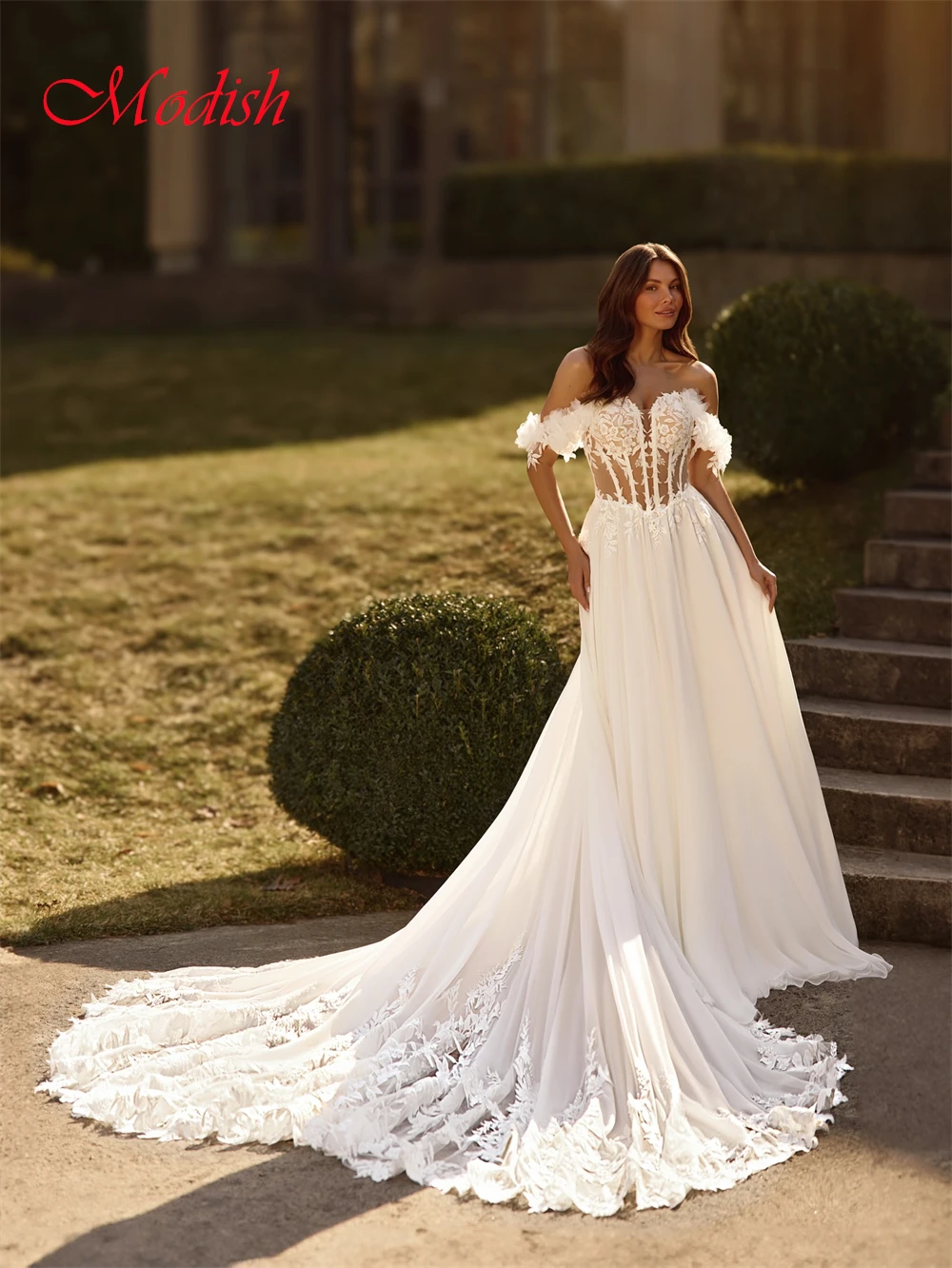 فستان زفاف شيفون أبيض ناعم مخصص مثير على شكل قلب عاري الكتفين زي العرائس بوهو على شكل حرف a ذيل محكمة رداء de mariée #5