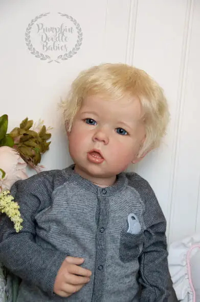 28inches Unssembly DIY Doll Kit Reborn Liam with Hand Painted 3D Skin Hand Rooted Gold Hair Lifelike Doll Parts with Cloth Body
