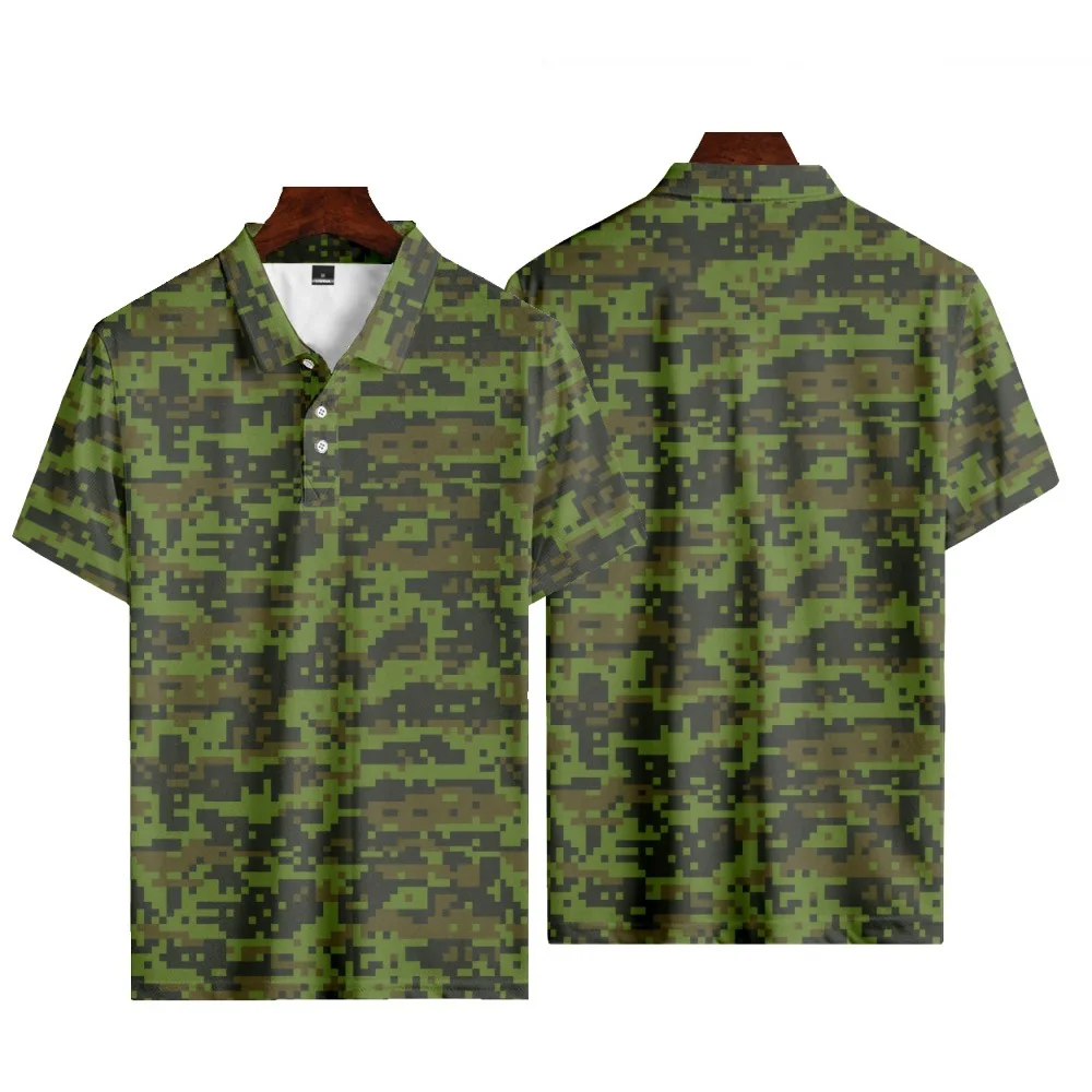 Camouflage Printed Summer Men\'s Button Down Collar Polo Shirts Casual Tops Oversized Short Sleeve Fashion Sportwear Men Clothing