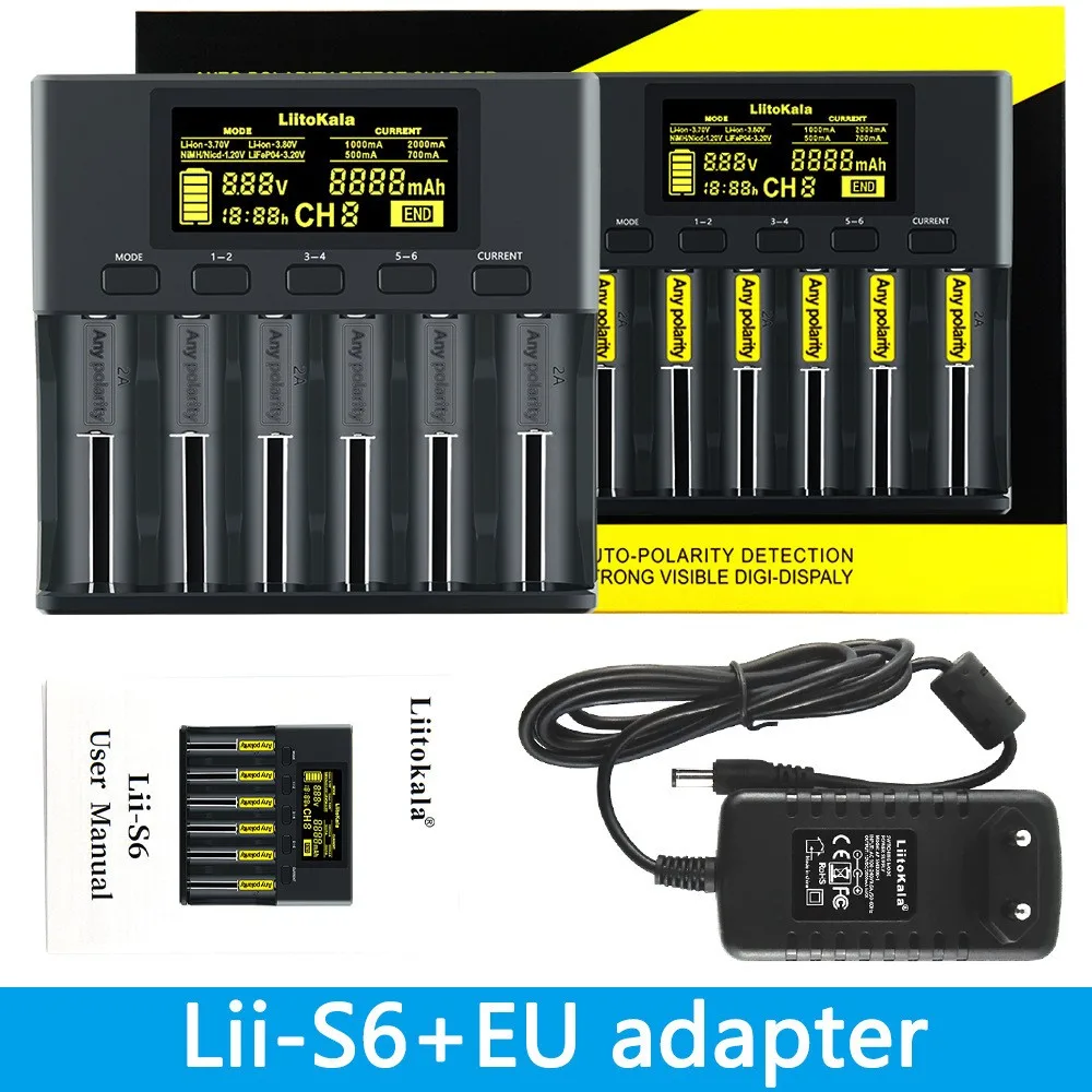 LiitoKala lii-S6 cargador de batería 18650 26650 21700 batería de litio NiMH