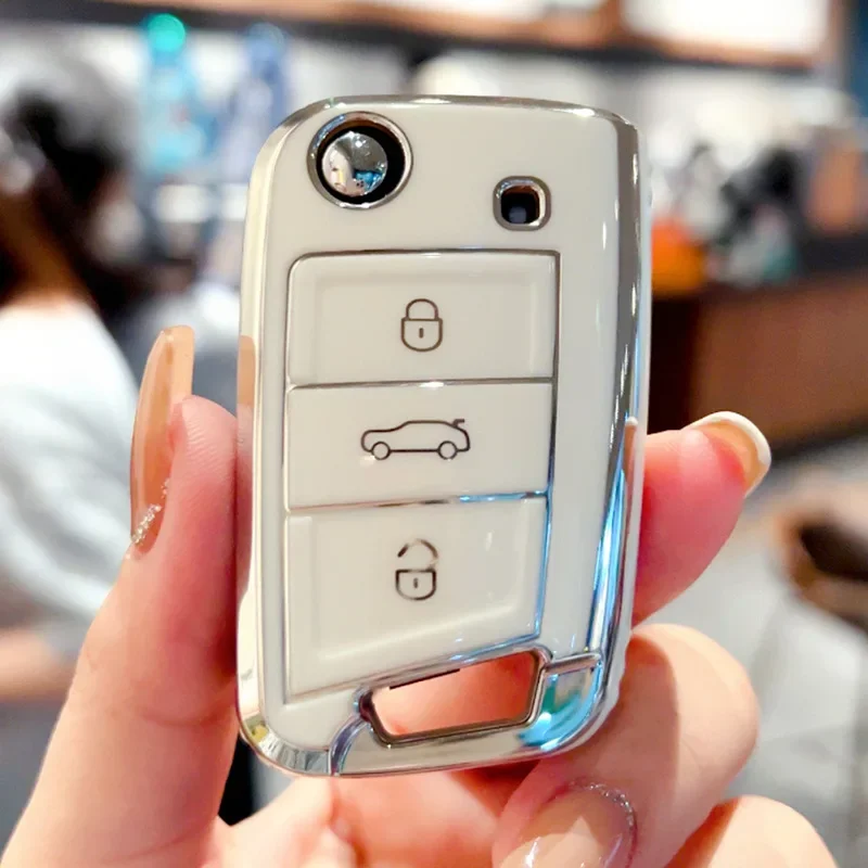Car TPU Key Case Cover for VW Volkswagen Golf 7 MK7 Tiguan MK2 Skoda Octavia Seat Ateca Leon 3 Button Flip Key