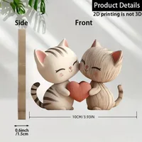 Wooden Kitten Dog Couple Sculpture 2D Flat Cat Rabbit Gift Light Dark Wood Grain Desktop Entrance Home Decor Decorative Figurine 5