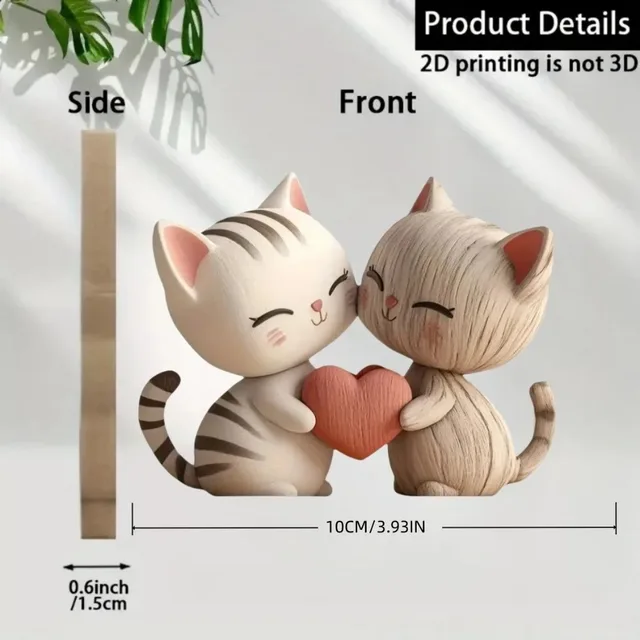 Wooden Kitten Dog Couple Sculpture 2D Flat Cat Rabbit Gift Light Dark Wood Grain Desktop Entrance Home Decor Decorative Figurine 5