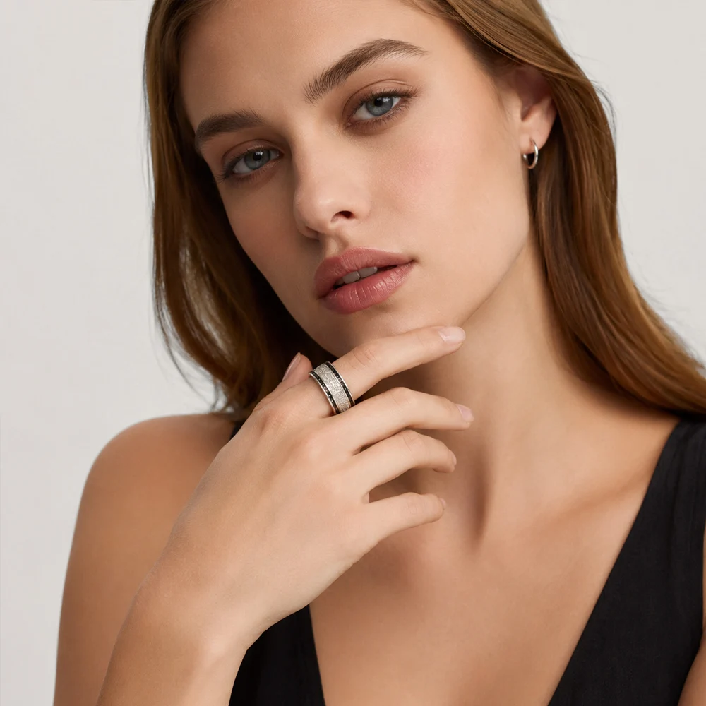 Black And White Ring,Europe Style Glam Fine Jewerly For Women Gift In 925 Sterling Silver