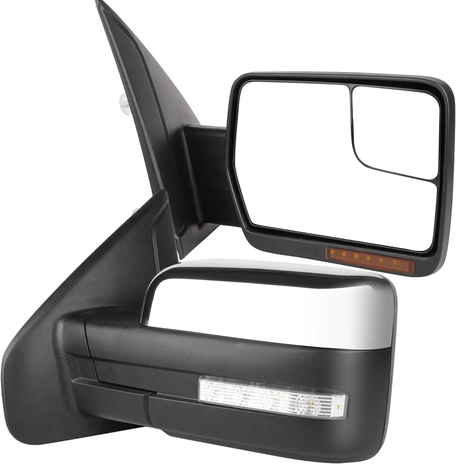 Towing Mirrors for 2004 - 2014 Ford F150, Chrome, with Power Control, Heated, Turn Signal and Puddle Light