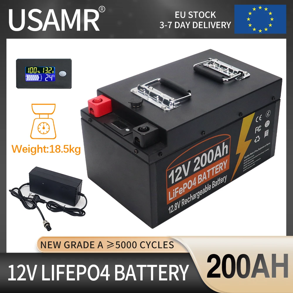 12V 300AH 200AH 120Ah LiFePo4 Battery Built-in BMS Lithium Iron Phosphate Cells Pack 5000+ Cycles For RV Campers Golf Cart Solar