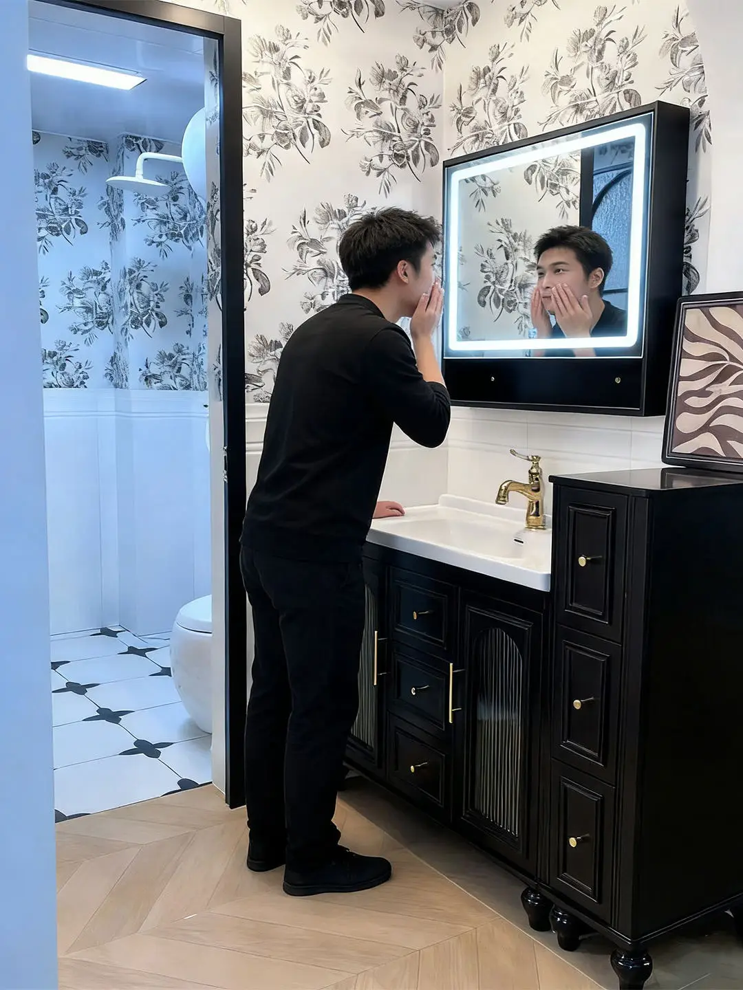 DSA medieval style floor-to-ceiling bathroom cabinet combined bathroom integrated basin washbasin bathroom cabinet