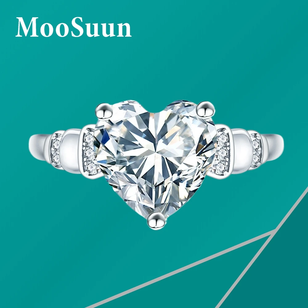 MooSuun 4.0ct Moissanite Diamond Heart-shaped Ring for Women S925 Sterling Silver Engagment Ring Promise Band Fine Jewelry Gift