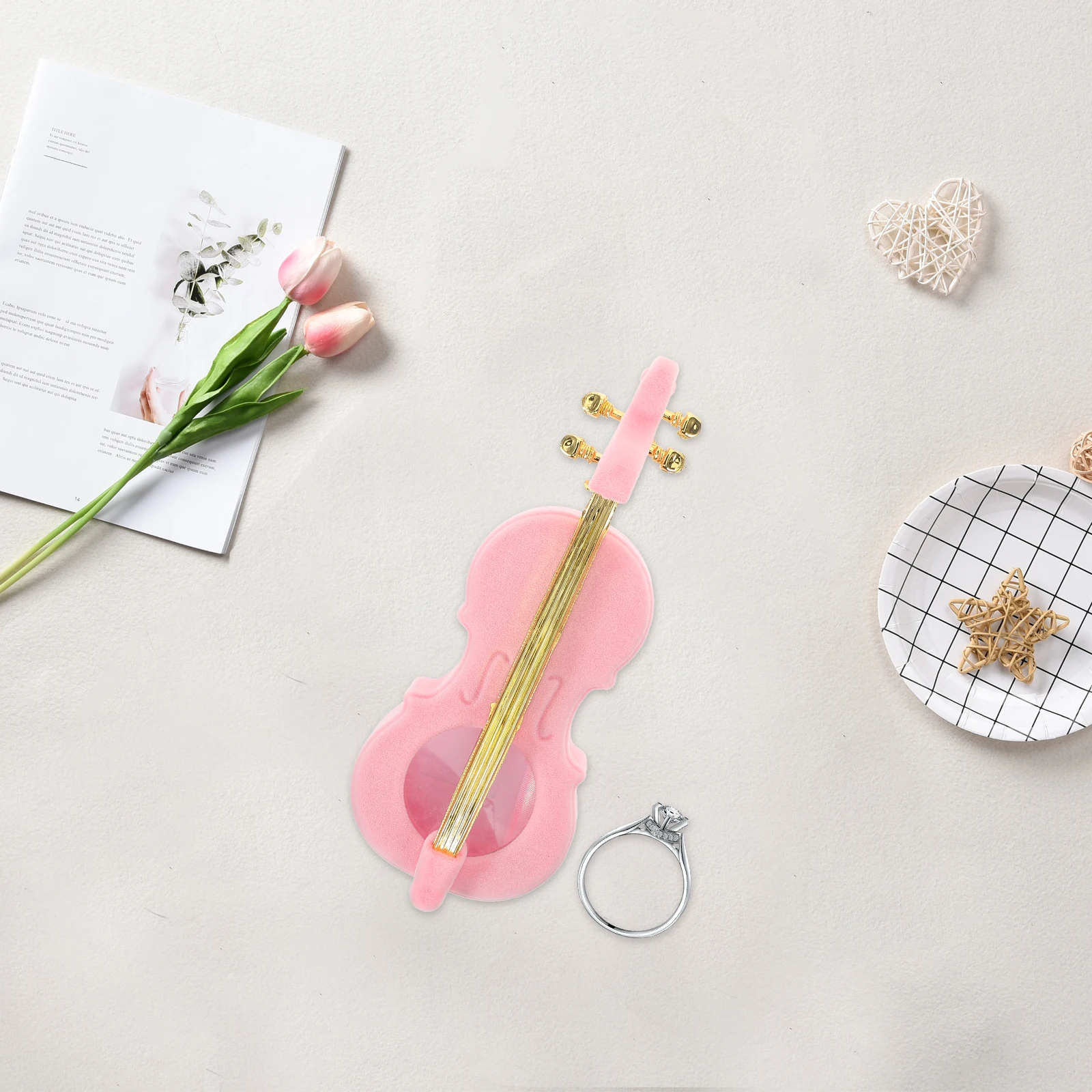 

Adorable Music Jewelry Box Violin Shaped Flocking Storage Organizer for Rings Necklaces Earrings Small Mini Travel Trinket Case