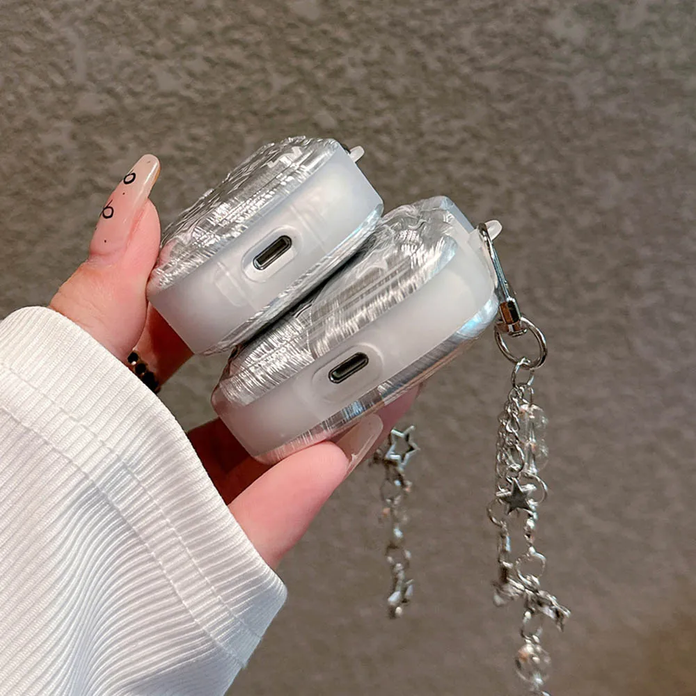 Funda con gradiente de plumas y estrellas brillantes para Apple Airpods Pro 2nd 1 2 3, funda a prueba de golpes con llavero colgante de estrella