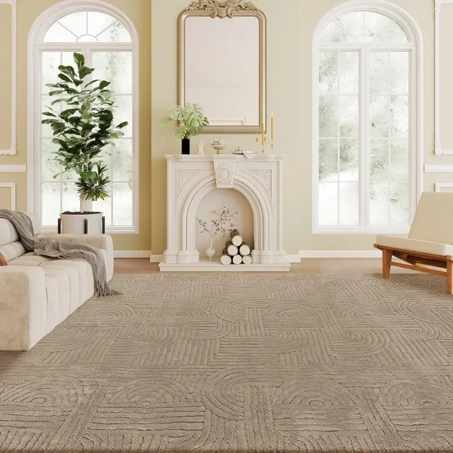 6' X 9' Tan Luxurious Faux Fur Area Rug, Non-Slip Floor Rug for Living Room, Bedroom, Dining Room, Indoor Home Decor
