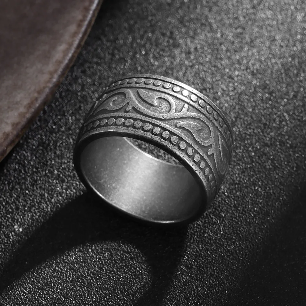 Men's 13mm Wide Celtic Knot Ring with Retro Carved Pattern 316L Stainless Steel Pirate Witch Party Punk Accessory