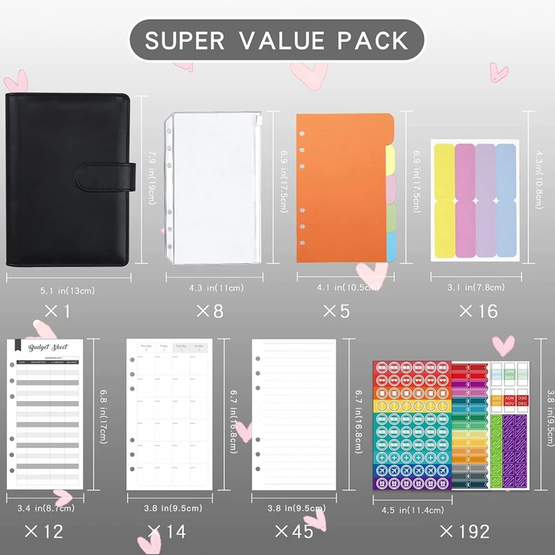 A6 Budget Binder With Zipper Envelopes & Cash Envelopes For Budgeting, Money Organizer Planner For Cash