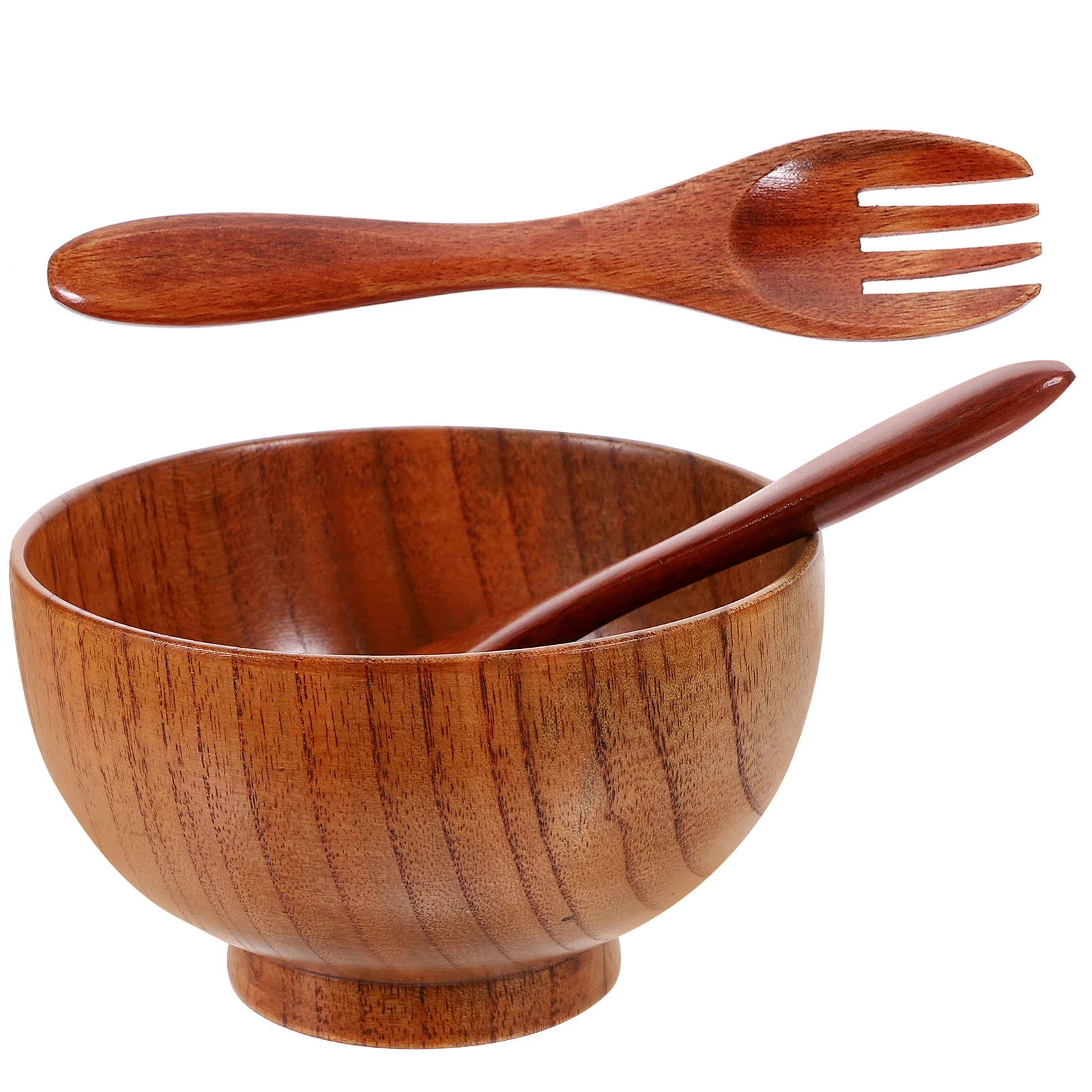 

3 Piece Jujube Wood Bowl Set 10.5x6.7CM Deep Fruit Salad Bowl Spoon Fork Kitchen Counter Tableware Easy Clean Wooden