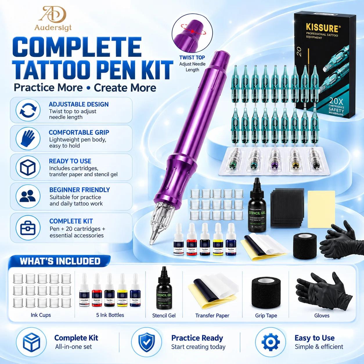 Lightweight Tattoo Pen Kit Complete Tattoo Machine Set for Permanent Makeup PMU Tattoo Artists Supplies