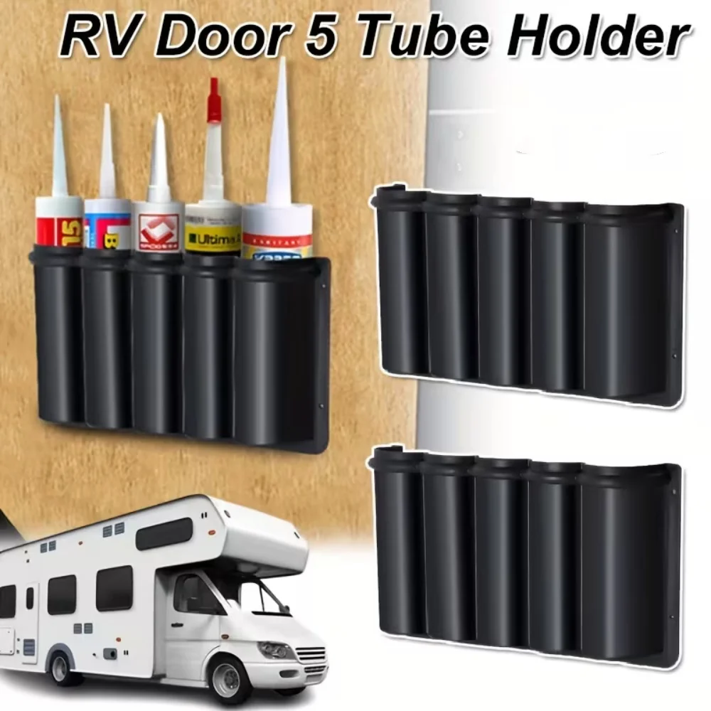 

1PC RV Door Storage Box With 5-Tube Holder Durable PVC Organizer For RV Furniture Parts Space-Saving RV Storage Organizer